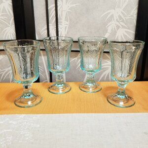 Set of 4 Indiana Glass Madrid Recollection Teal Water Goblets Drinking Glasses